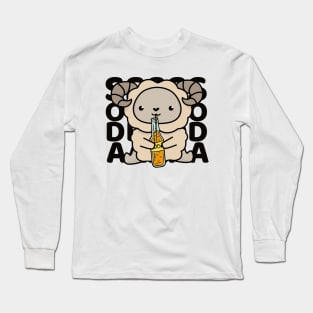 Kawaii Sheep Loves Soda - Black Long Sleeve T-Shirt